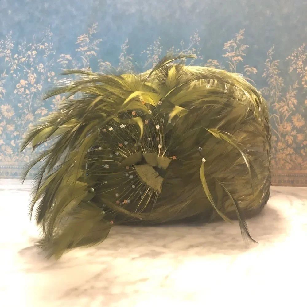 Vintage Handmade Mertize Millinery Feather Hat